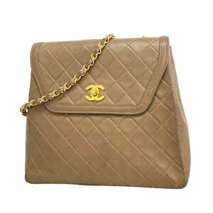 CHANEL Brown Lambskin Leather Shoulder Bag